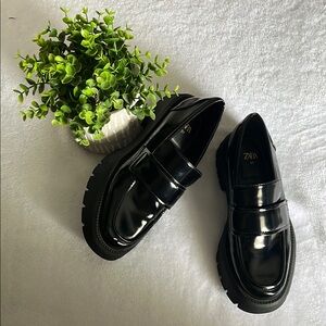 Zara Glossy Black Loafers